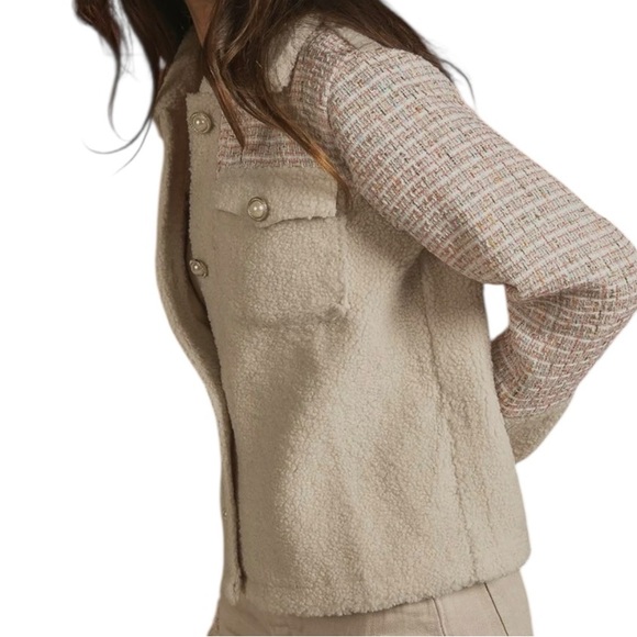 BiBi Sherpa Metallic Tweed Pearl Button Jacket - Picture 2 of 3